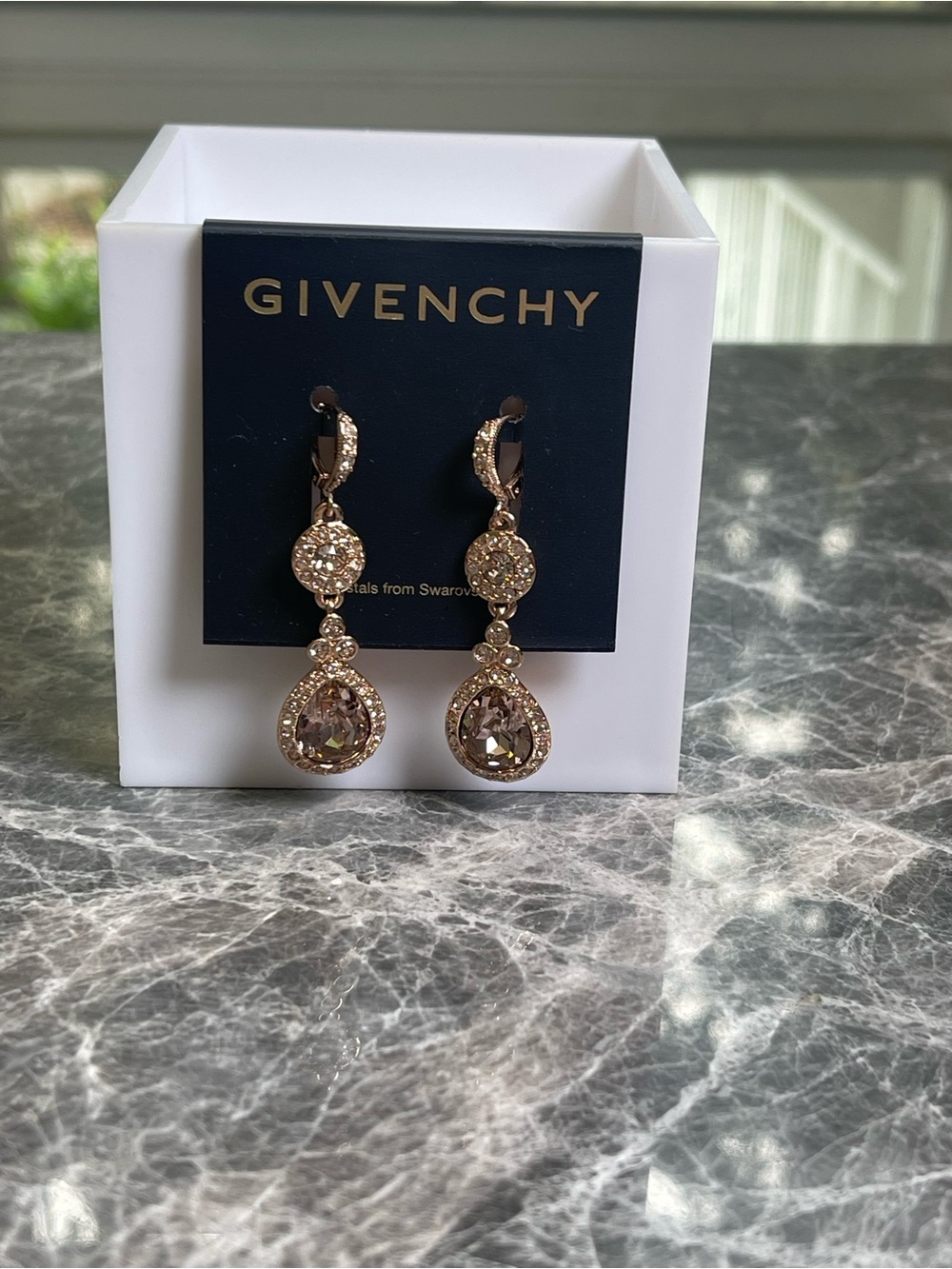 Givenchy Rose-Gold Crystal Teardrop Dangle Earrings